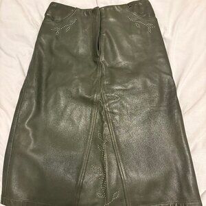 Absolu Confort Paris Leather Studded Knee-Length Skirt - Hunter Green